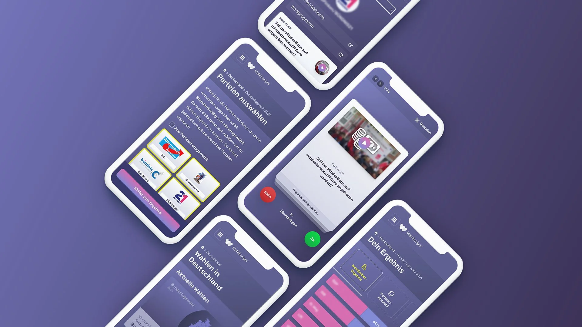 WahlSwiper App auf mehreren Smartphones